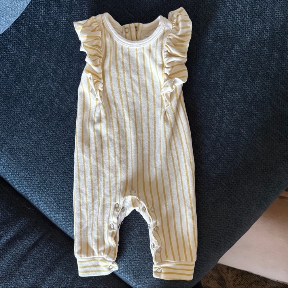 Pehr Striped Yellow Romper with Ruffles